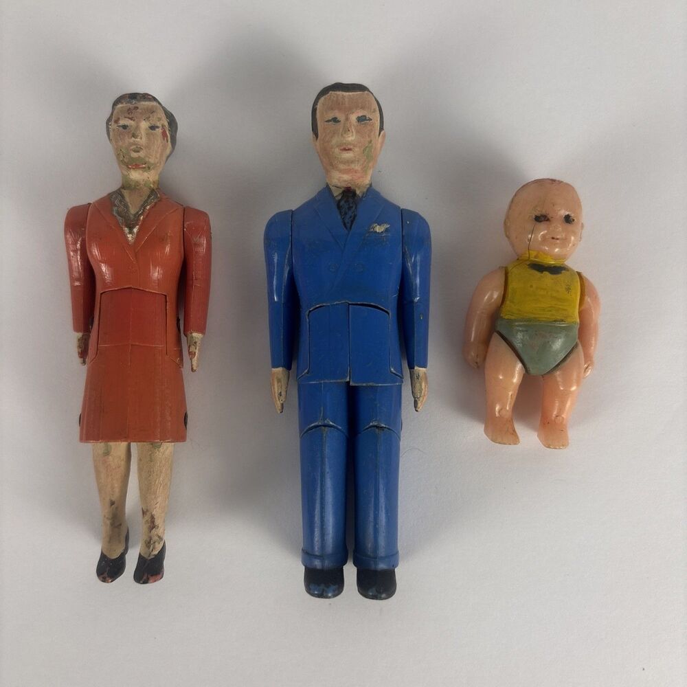 Renwal Jointed Dolls Lot Of 3 Family Vintage 1950s Mom Dad Baby